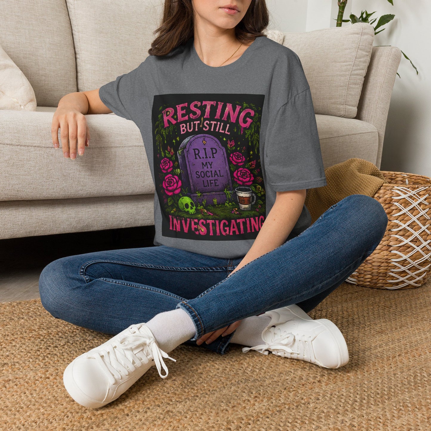 Resting But Still Investigating T-Shirt — Funny Halloween Graveyard Tee