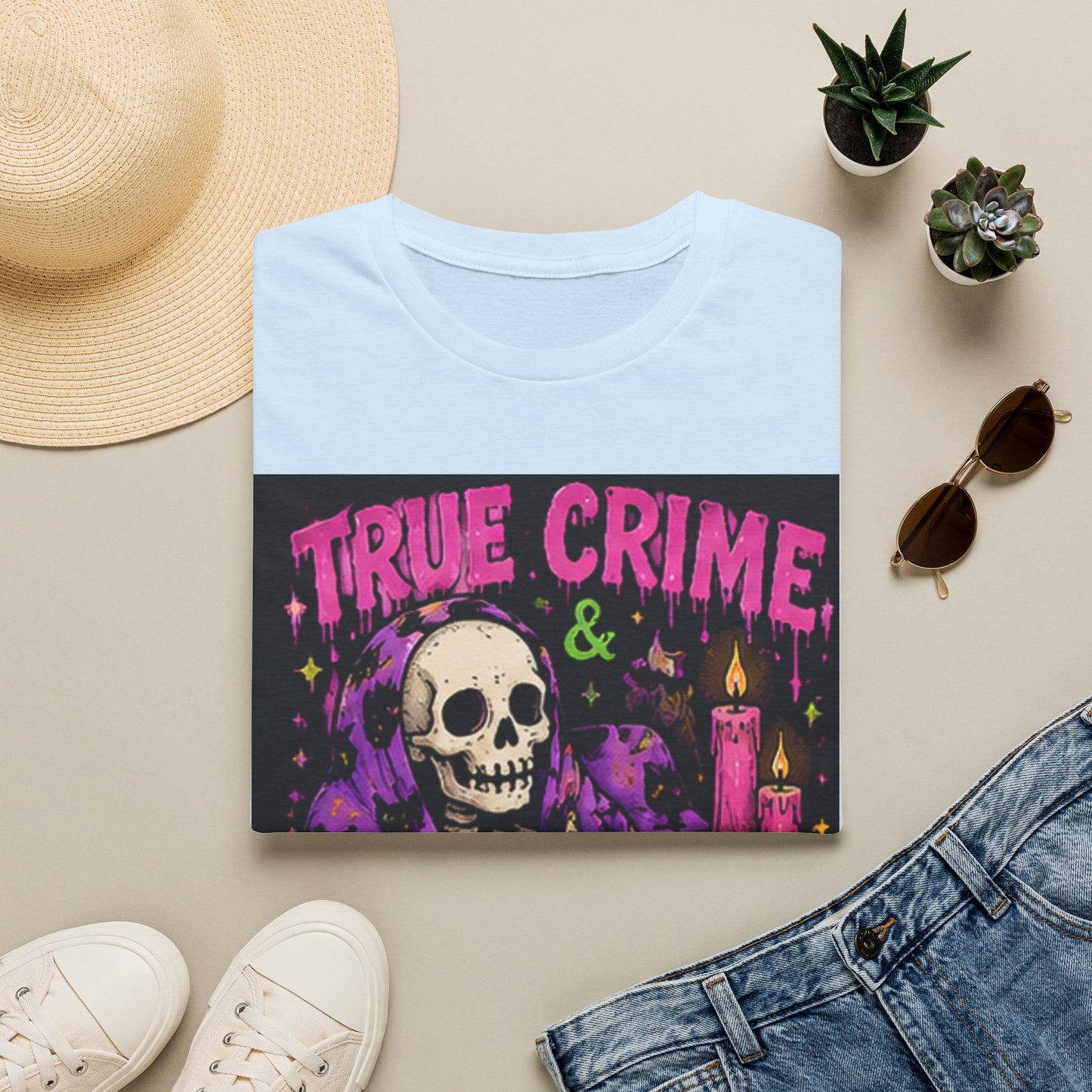 True Crime & Chill T-Shirt — Skull, Candles & Gothic Vintage Podcast Tee