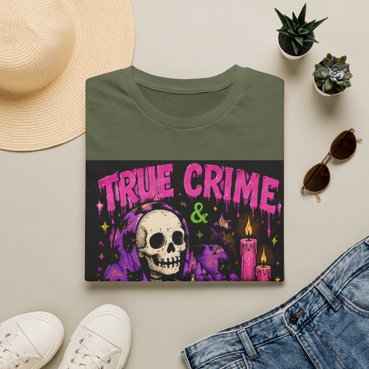 True Crime & Chill T-Shirt — Skull, Candles & Gothic Vintage Podcast Tee