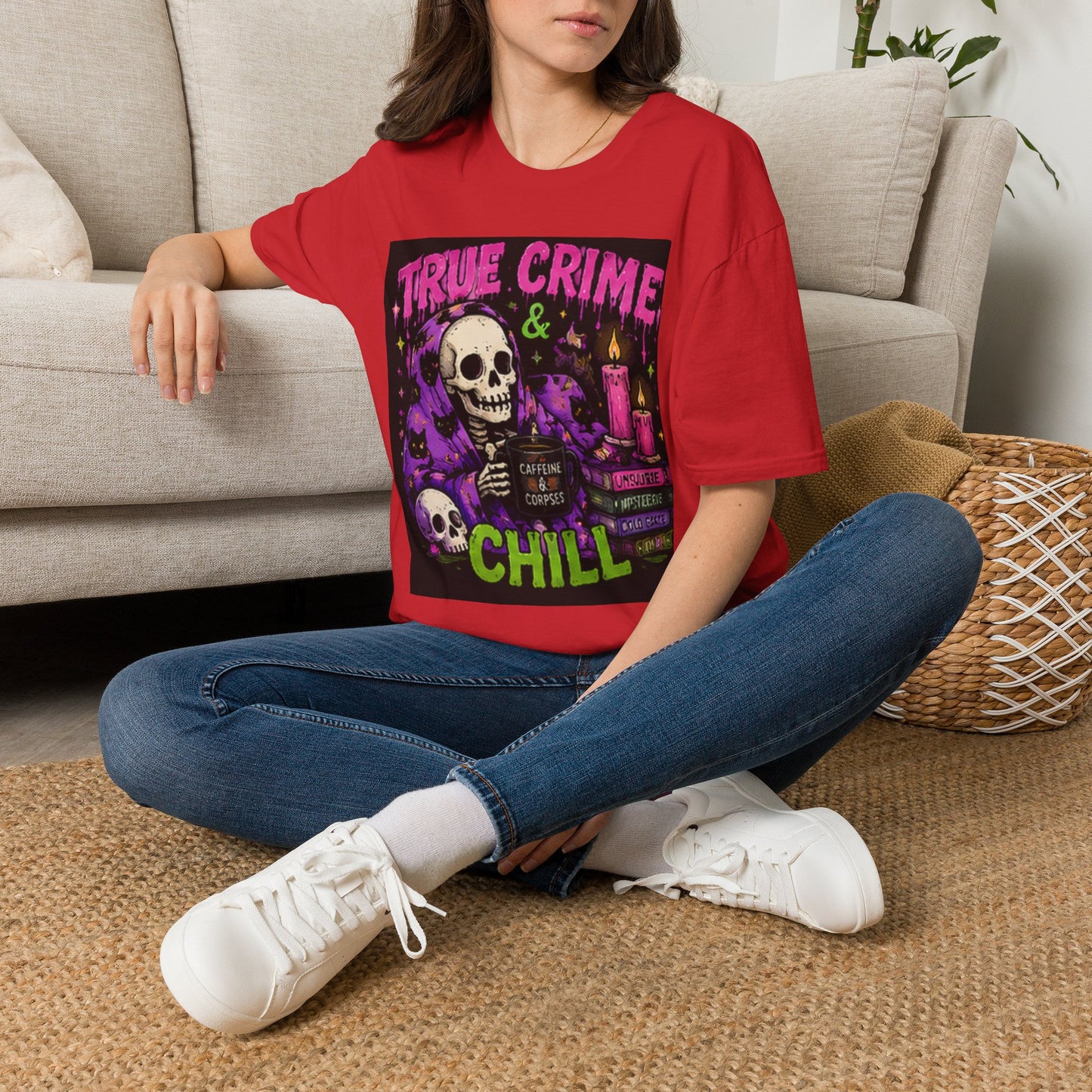 True Crime & Chill T-Shirt — Skull, Candles & Gothic Vintage Podcast Tee