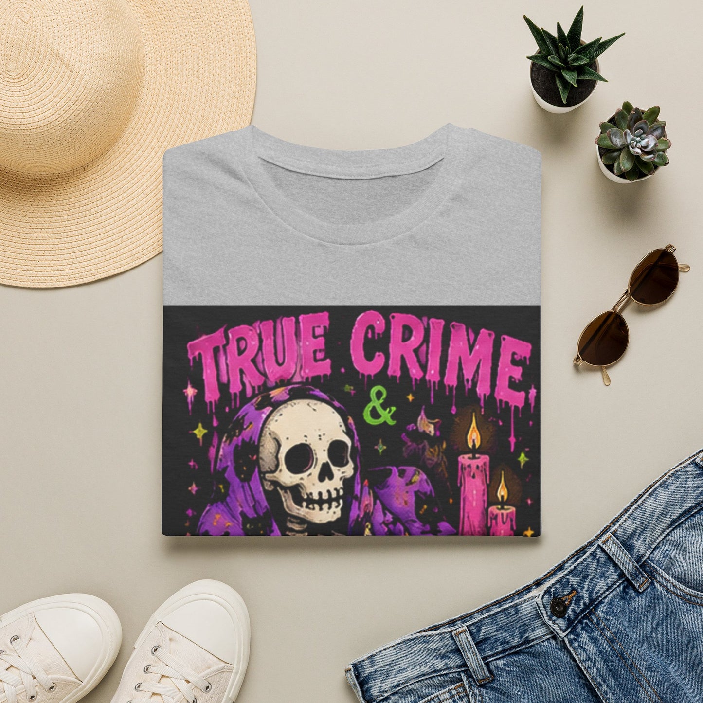 True Crime & Chill T-Shirt — Skull, Candles & Gothic Vintage Podcast Tee