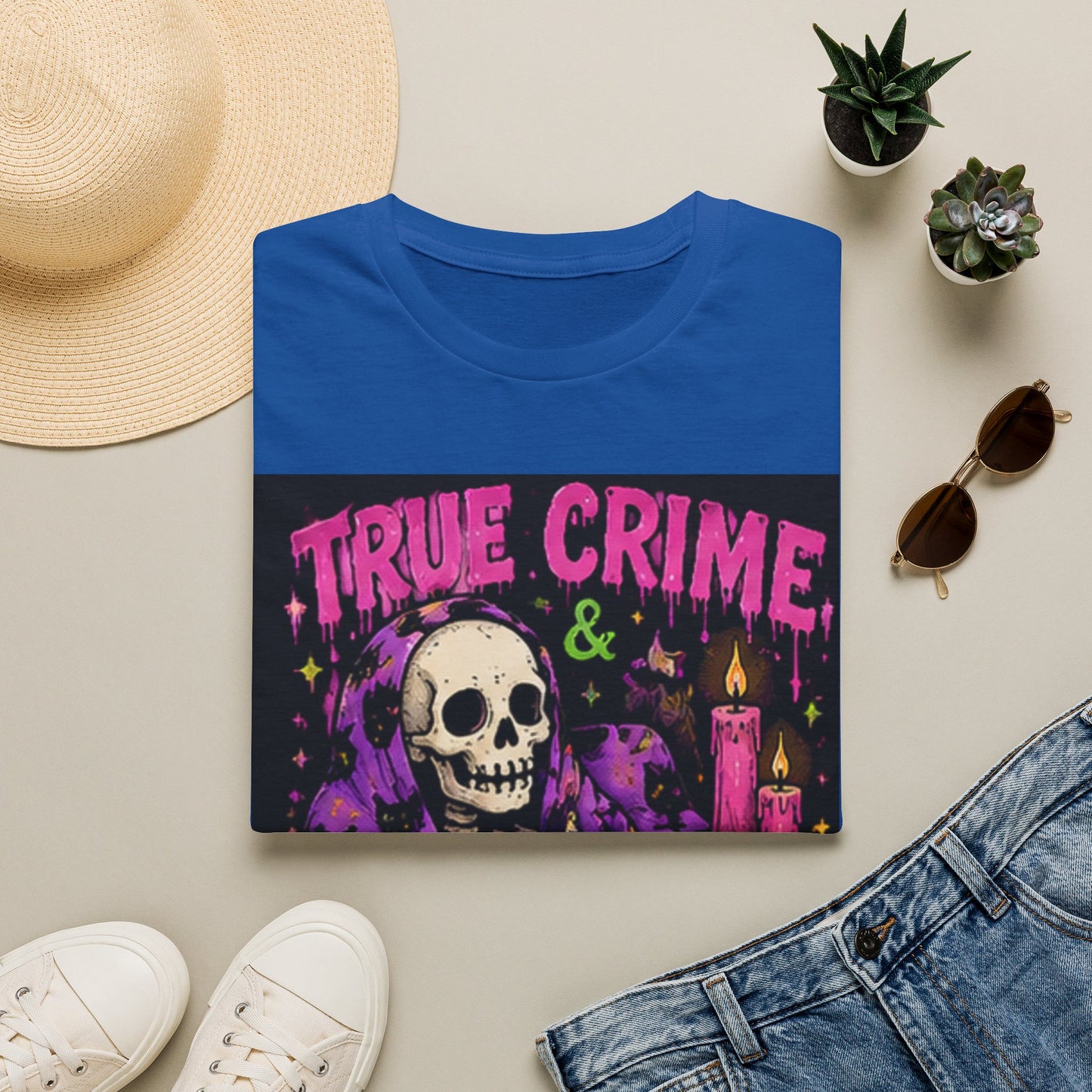 True Crime & Chill T-Shirt — Skull, Candles & Gothic Vintage Podcast Tee