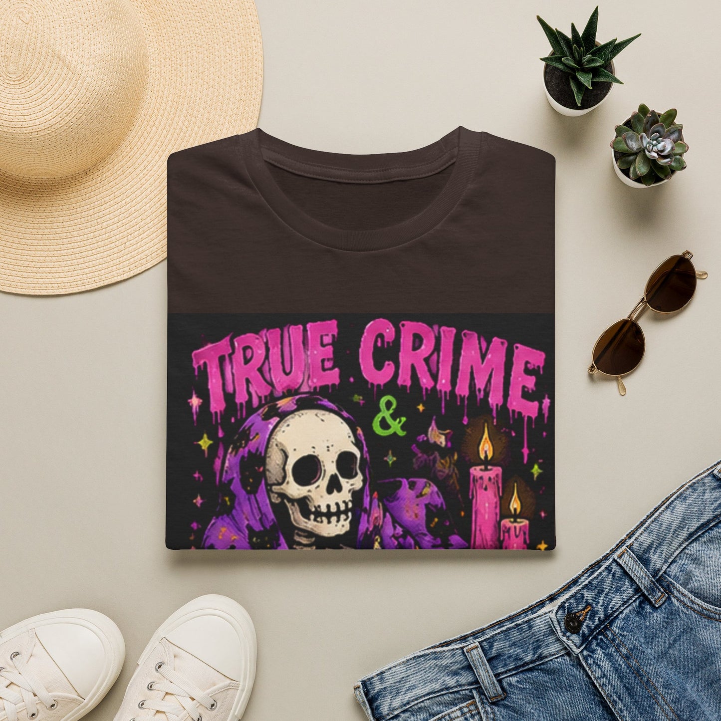 True Crime & Chill T-Shirt — Skull, Candles & Gothic Vintage Podcast Tee