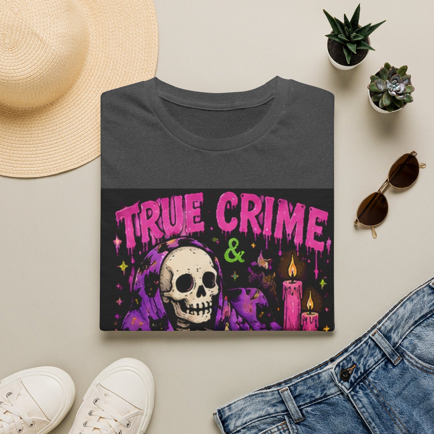 True Crime & Chill T-Shirt — Skull, Candles & Gothic Vintage Podcast Tee