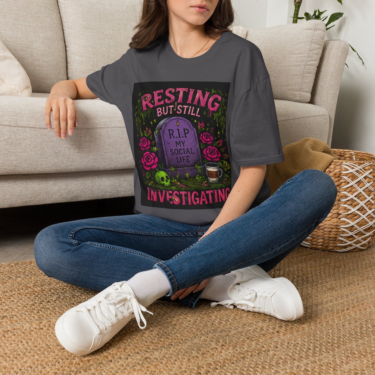 Resting But Still Investigating T-Shirt — Funny Halloween Graveyard Tee