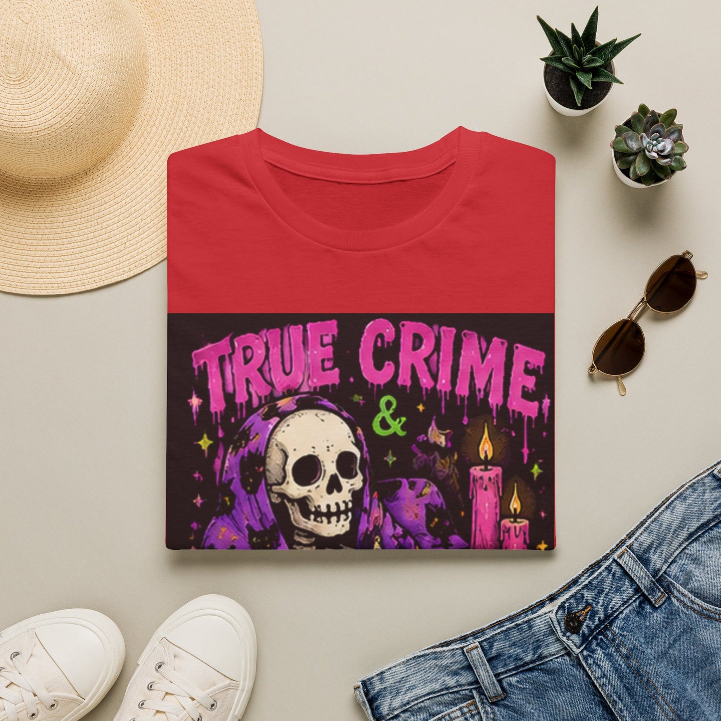 True Crime & Chill T-Shirt — Skull, Candles & Gothic Vintage Podcast Tee