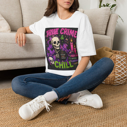 True Crime & Chill T-Shirt — Skull, Candles & Gothic Vintage Podcast Tee