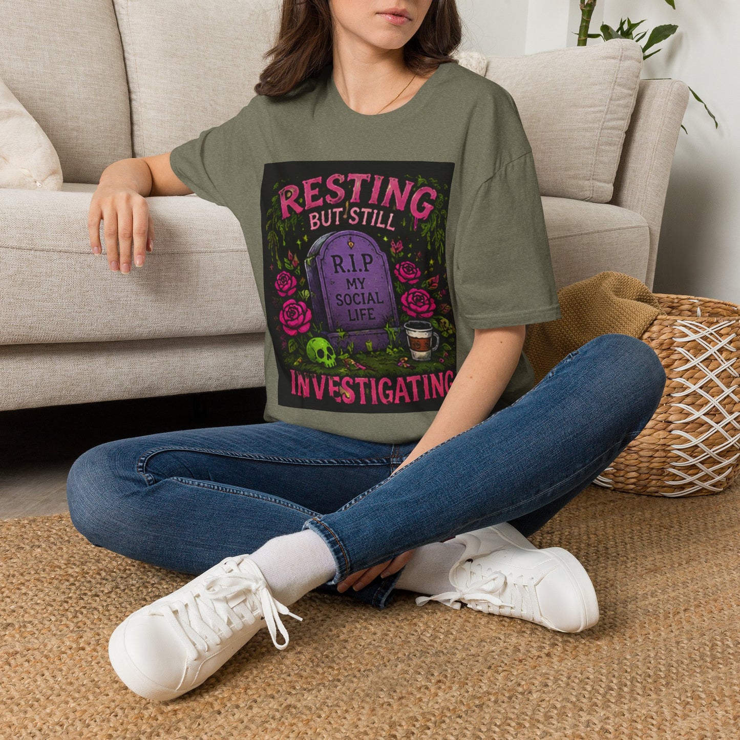 Resting But Still Investigating T-Shirt — Funny Halloween Graveyard Tee