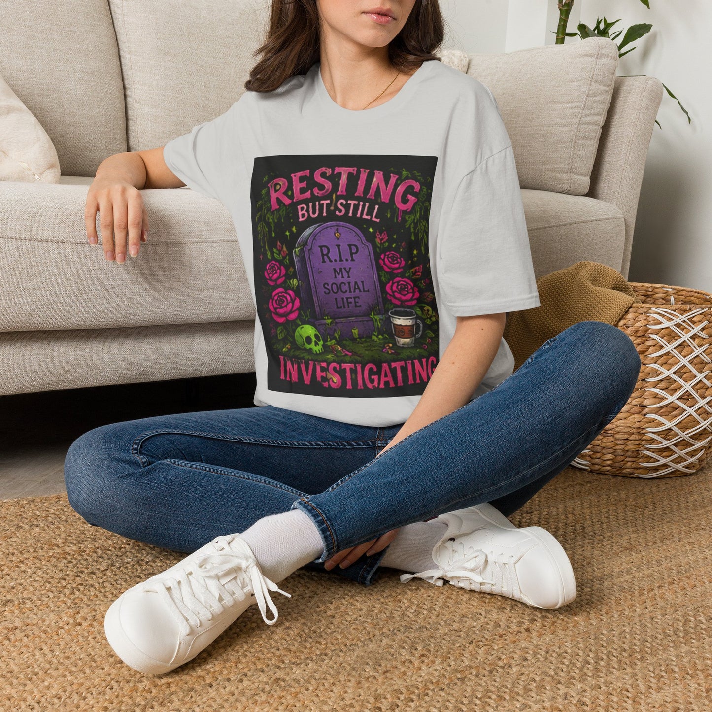 Resting But Still Investigating T-Shirt — Funny Halloween Graveyard Tee