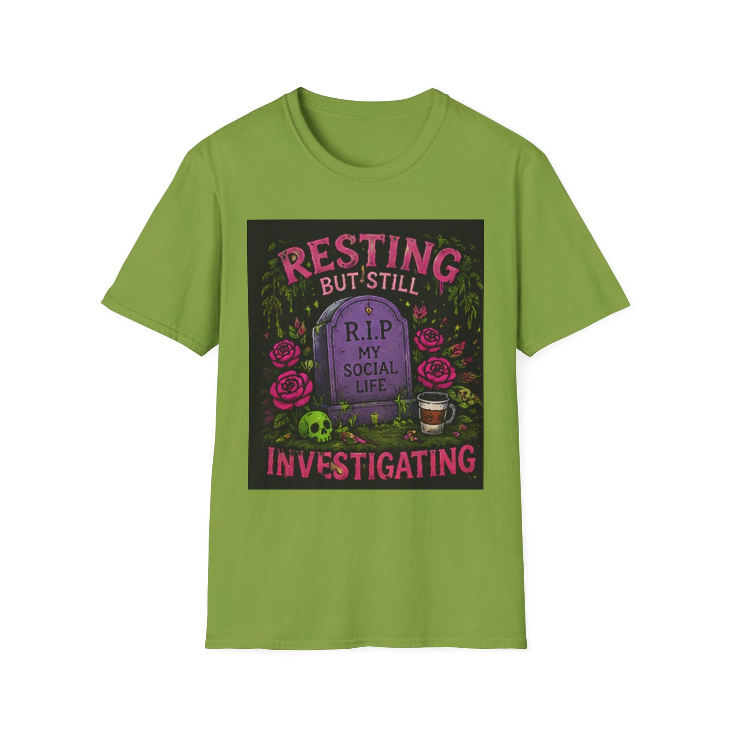Resting But Still Investigating T-Shirt — Funny Halloween Graveyard Tee