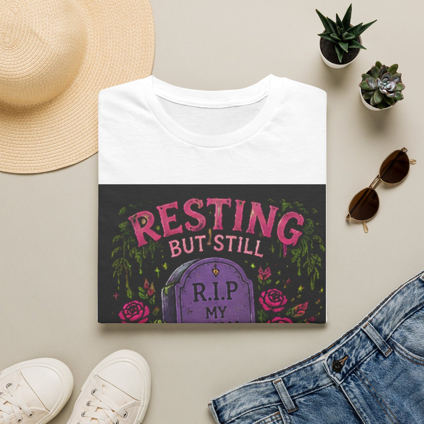Resting But Still Investigating T-Shirt — Funny Halloween Graveyard Tee