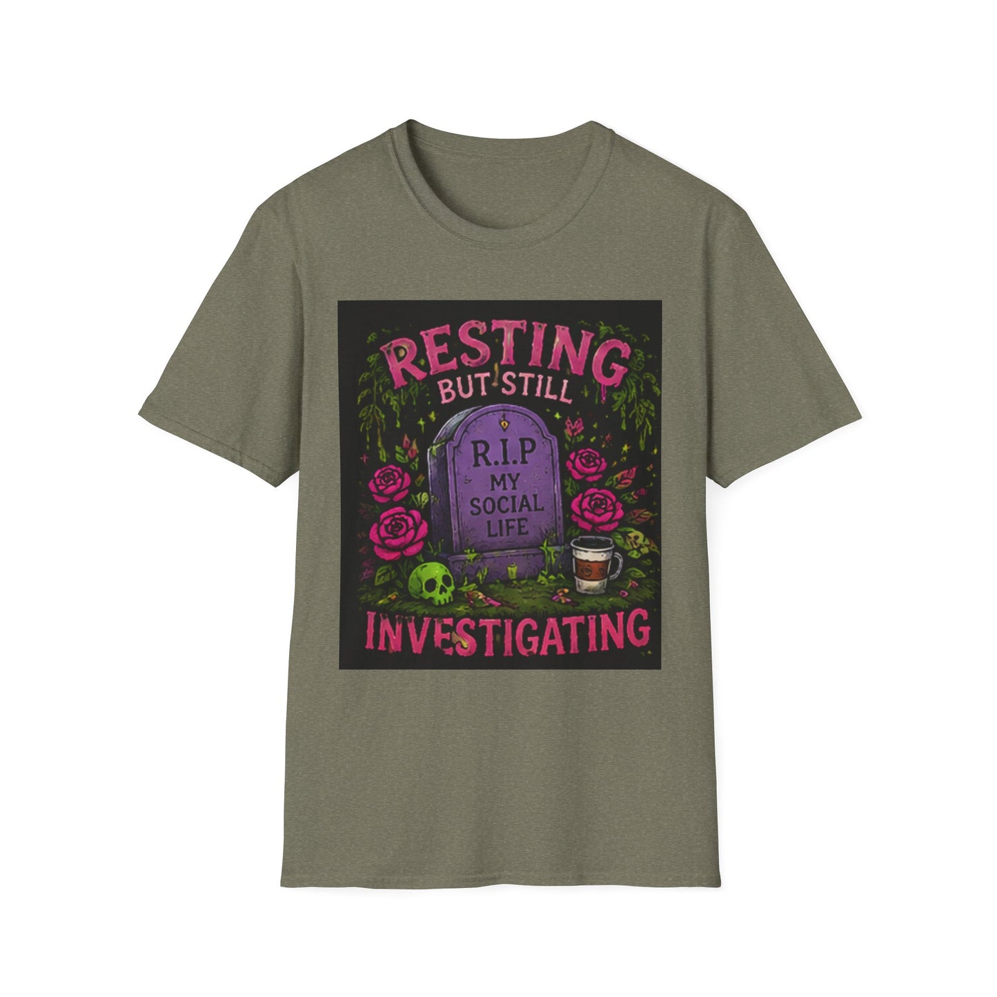Resting But Still Investigating T-Shirt — Funny Halloween Graveyard Tee