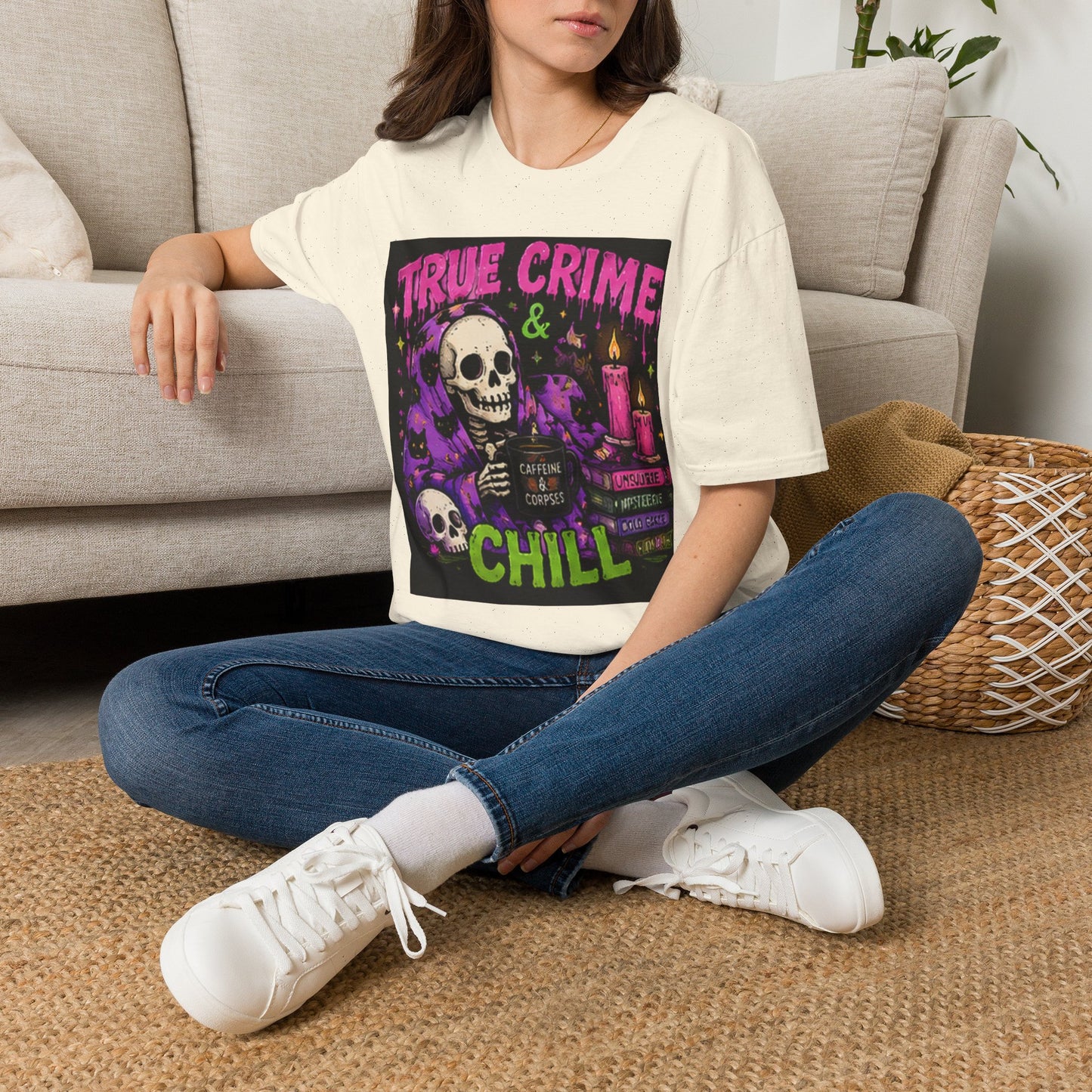 True Crime & Chill T-Shirt — Skull, Candles & Gothic Vintage Podcast Tee