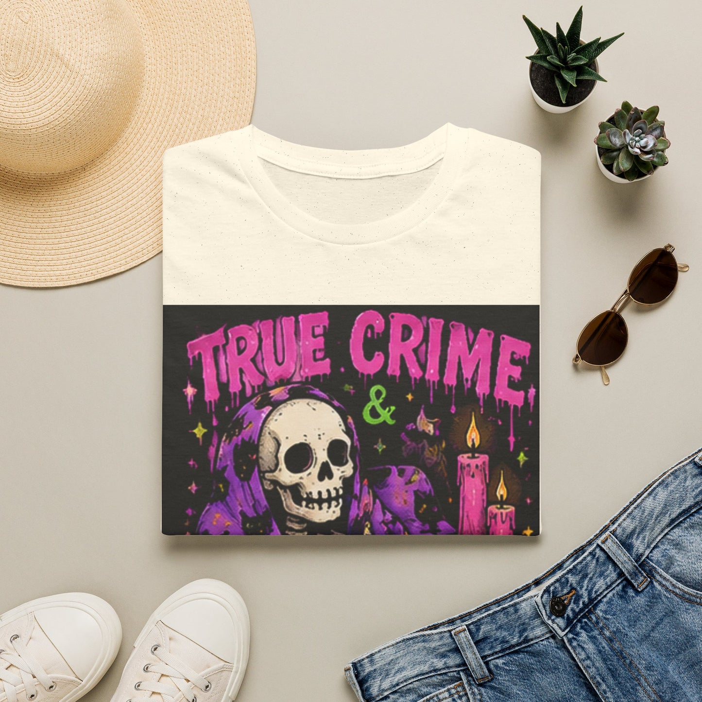 True Crime & Chill T-Shirt — Skull, Candles & Gothic Vintage Podcast Tee