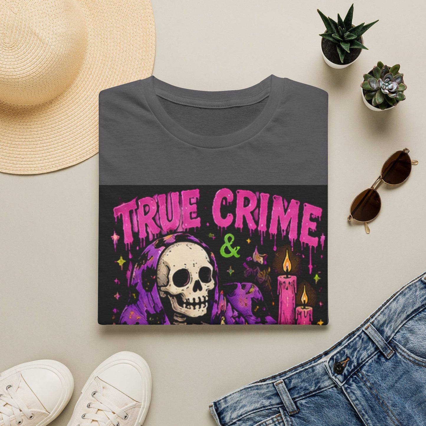 True Crime & Chill T-Shirt — Skull, Candles & Gothic Vintage Podcast Tee