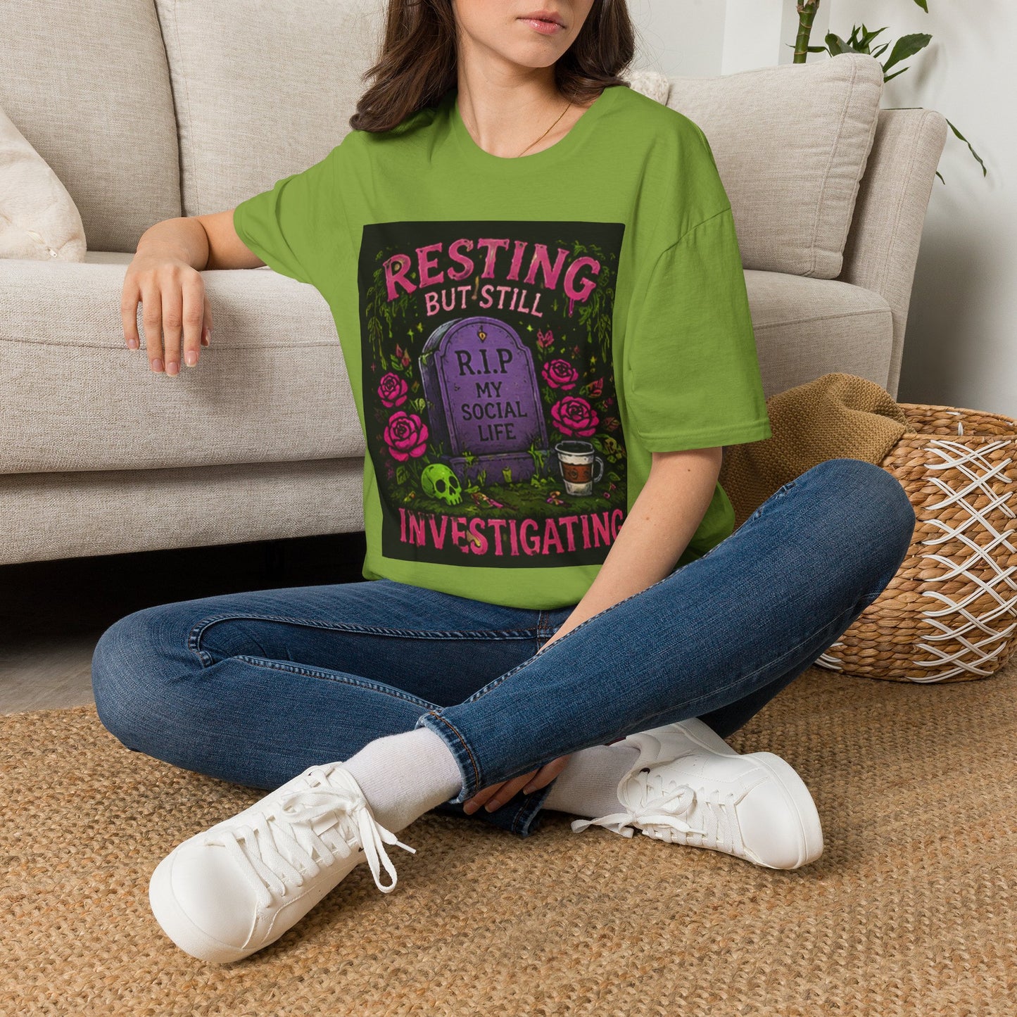 Resting But Still Investigating T-Shirt — Funny Halloween Graveyard Tee