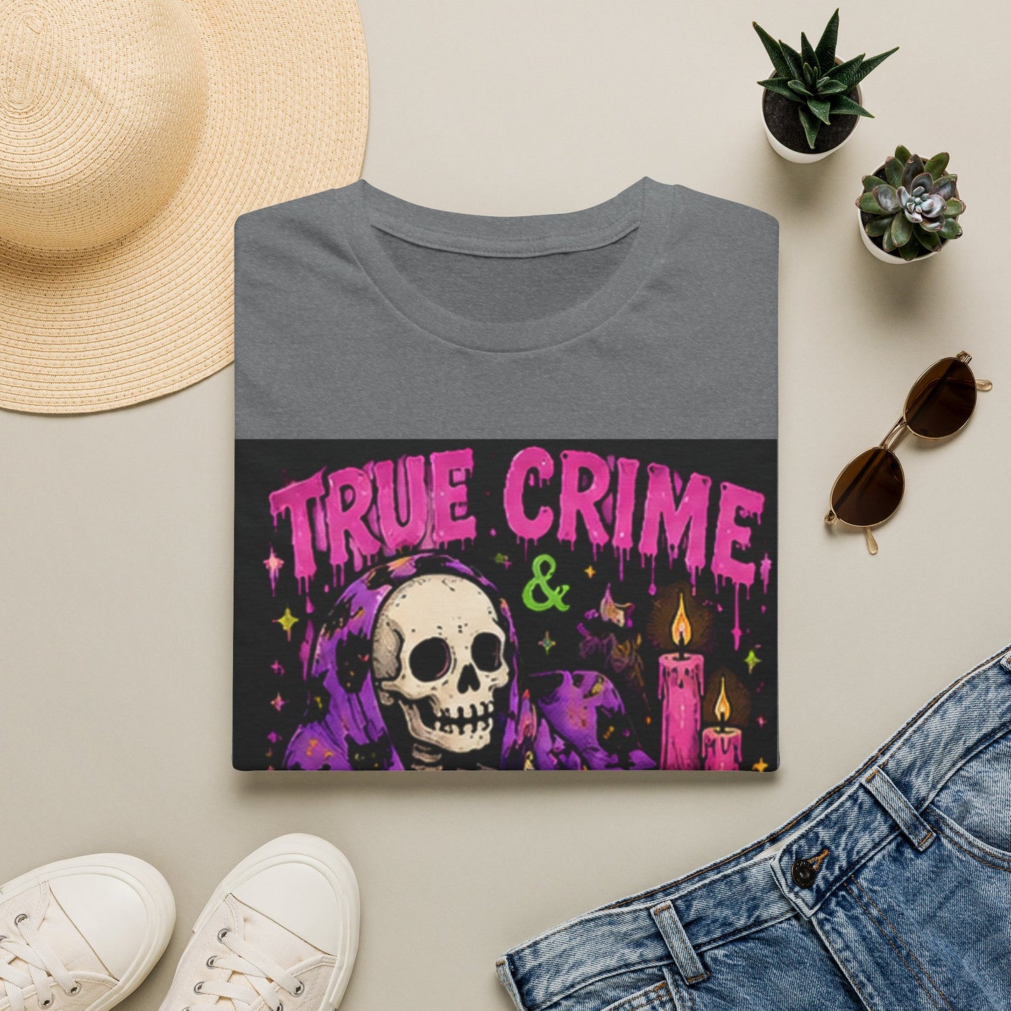 True Crime & Chill T-Shirt — Skull, Candles & Gothic Vintage Podcast Tee